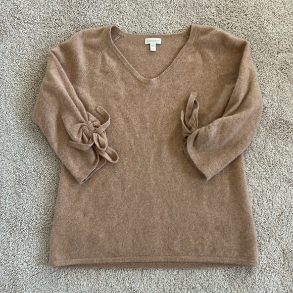 Garnet Hill Tie-Sleeve Cashmere Sweater - Camel - Picture 2 of 11